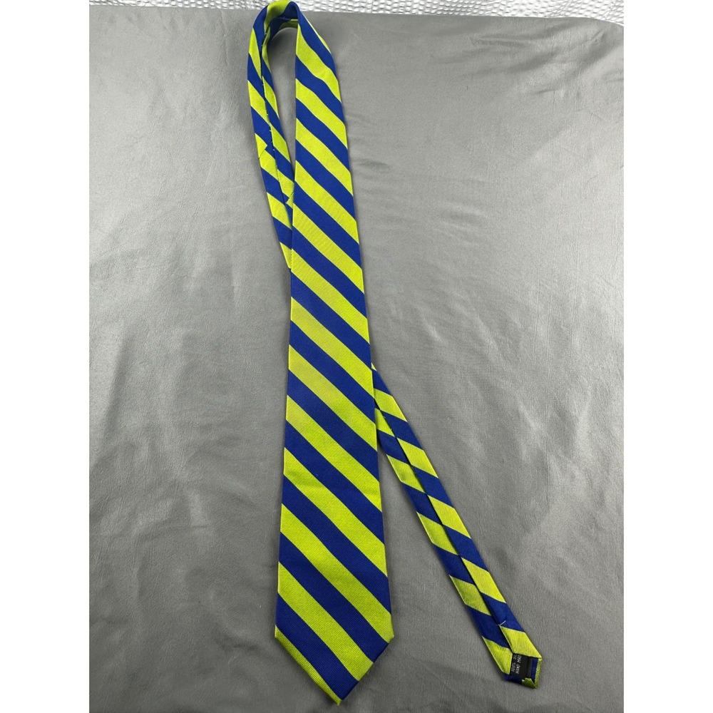 Bruno Piattelli Blue Yellow Stripe 100% Silk Hand Made Men Tie